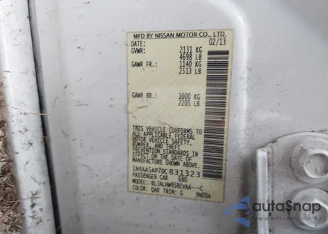 2013 Nissan Maxima 3.5 Sv from USA, damaged, VIN 1N4AA5AP7DC831323